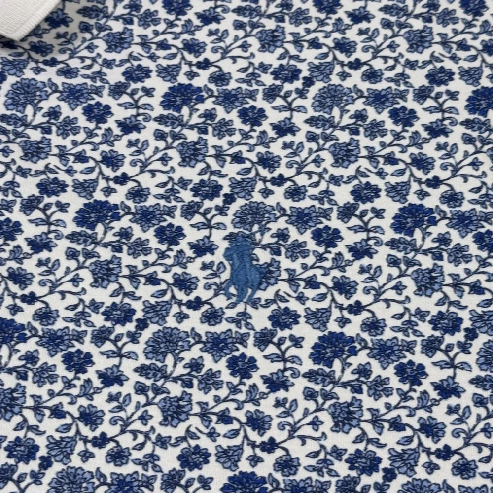 Polo Ralph Lauren Floral Polo Shirt Mens 2XL Blue 100% Cotton Embroidered Pony